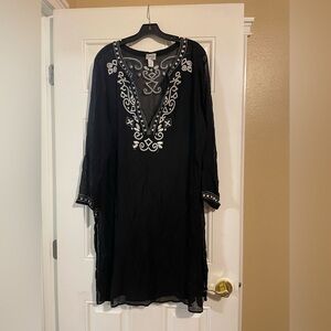 Chico's Black and White Embroidered Sheer Cover Dress
